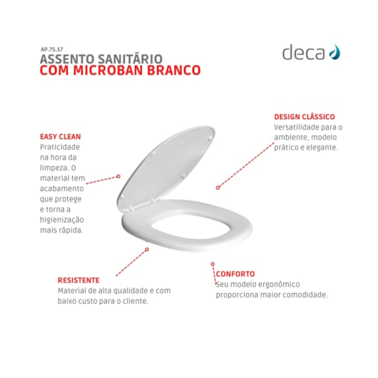 Assento Sanitário De Plástico Aspen E Fast Branco Deca - Imagem principal - f8b49322-214a-42a7-9bb9-b14b4e6e7f01