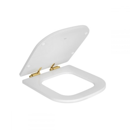 Assento Sanitário De Poliester Amortecido Com Proteko Piano Branco/Gold Deca