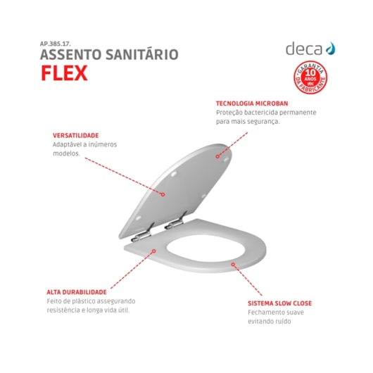 Assento Sanitário De Poliester Slow Close Com Microban Carrara/Duna/Lk/Nuova/Level  Branco Deca - Imagem principal - 3b712f24-dbe0-4883-9a70-7dfeb71f232b