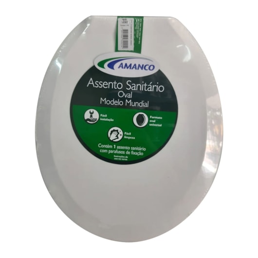 Assento Sanitário Mundial Branco Oval Universal Plástico Amanco - Imagem principal - 5bbba2c1-a339-46b8-aedb-3d51e473926e