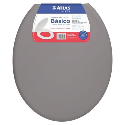 Assento Sanitário Plástico Soprado Básico Cinza Atlas - Imagem principal - 97dcd7cd-6e75-4b8c-9aeb-809a228bb79c