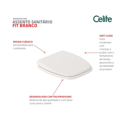 Assento Sanitário Sanitário Fit Branco Celite - Imagem principal - 52e93e58-23d2-4c20-9fa7-13d397177ef8