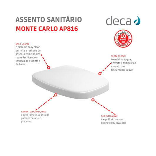 Assento Sanitário Termofixo Amortecido Easyclean Monte Carlo Branco Deca - Imagem principal - a689d3f7-ee77-4565-a5a5-707a84043482