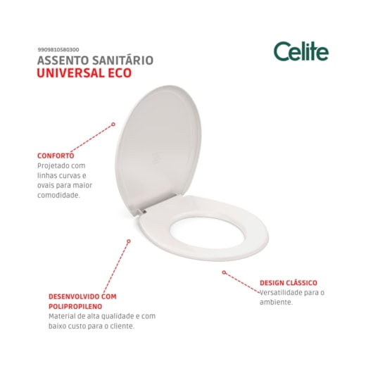 Assento Sanitário Universal Eco Azalea/saveiro Branco Celite - Imagem principal - 320c268f-ba7b-4d8d-baeb-9383be2eac42