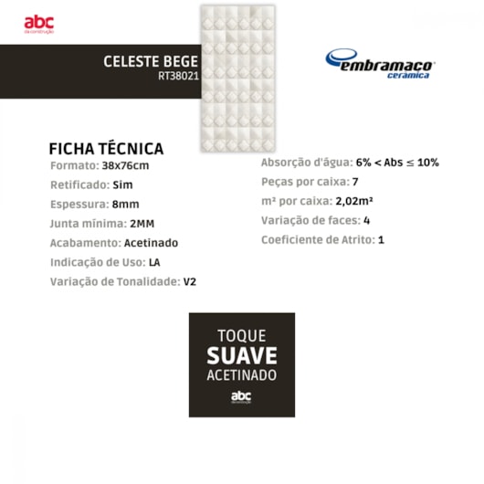 Azulejo Embramaco Celeste Bege 38x76cm Retificado  - Imagem principal - aace0d14-5cf8-449c-a1bd-1e799f1ccf60