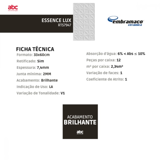 Azulejo Embramaco Essence Lux Brilhante 33x60cm Retificado - Imagem principal - 613c7090-c17f-4b94-ba9c-84698bf96723