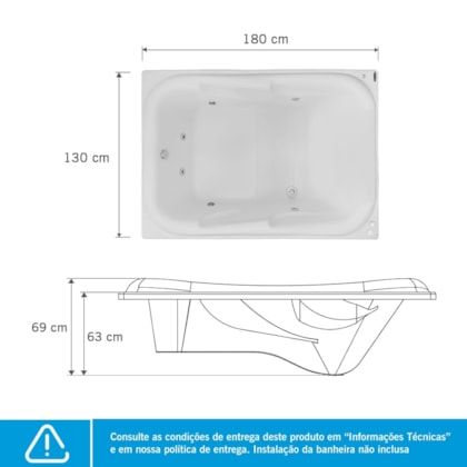 Banheira Acrílica Dupla Double Tahiti Luxo 180x130cm Astra