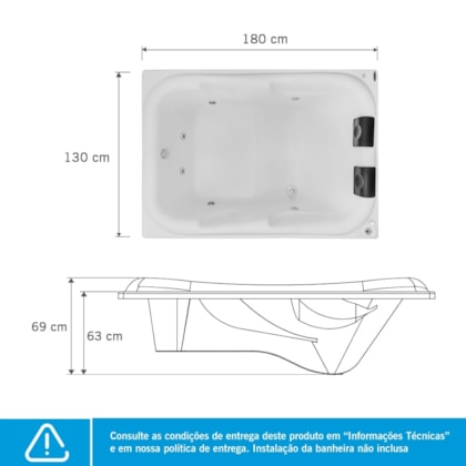 Banheira Acrílica Dupla Double Tahiti Super Luxo 180x130cm Com Aquecedor Astra