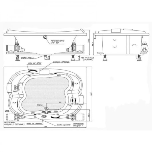 Banheira Acrílica Dupla Eura 183x120x49cm Com Aquecedor Jacuzzi - Imagem principal - 72360b39-628e-4901-b783-7cfe55329f79