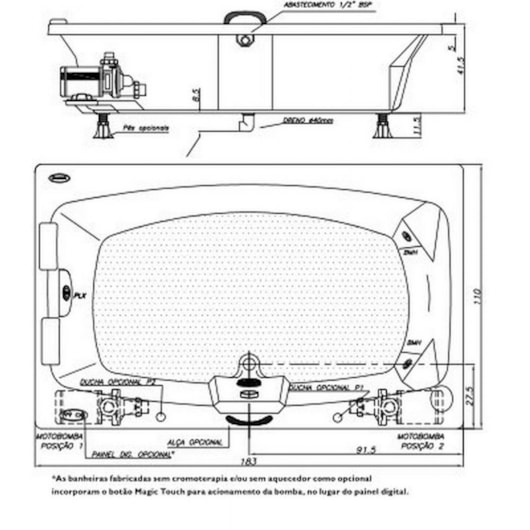 Banheira Acrílica Dupla Mysia G1 Com Alça Jacuzzi 183x110cm - Imagem principal - 511cdde4-36ac-4928-a14d-a6dd35a53622