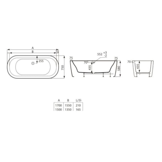 Banheira Acrílica Freestanding Palma Sem Hidromassagem Branca Roca 170x75cm - Imagem principal - 4ea1fa0a-f13f-4669-9e6e-0b8691078a7b