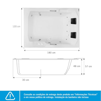 Banheira De Gel Coat Dupla Prima Maggiore Gran Luxo 180x120cm Astra