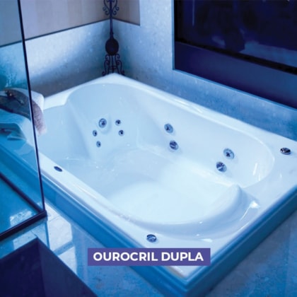 Banheira Dupla Ourocril Premium Com Hidromassagem Branco Ouro Fino 160x131cm