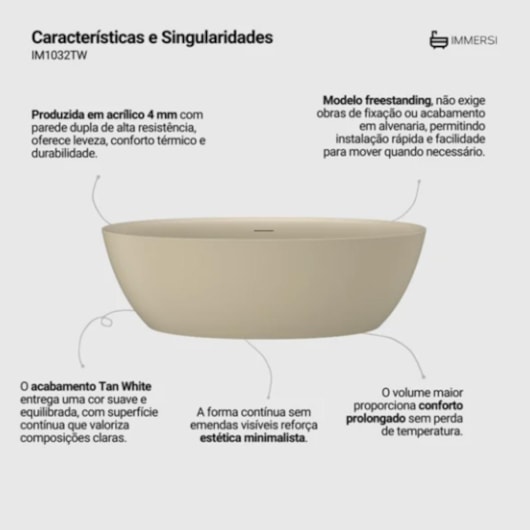 Banheira Itajai 2 Tan White Immersi 170x82x60cm - Imagem principal - e1865625-afea-470d-b3ee-20c6b35b7e66