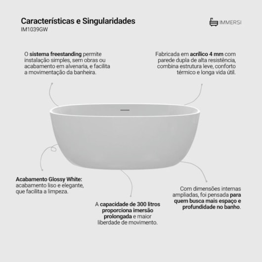 Banheira Taípe Glossy White Immersi 160cmX80cmx58cm - Imagem principal - 54fc314e-b9a9-45bd-b882-1fffea1b3f3b