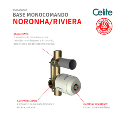 Base De Monocomando Para Banheira E Chuveiro Noronha/Riviera Cromado Celite