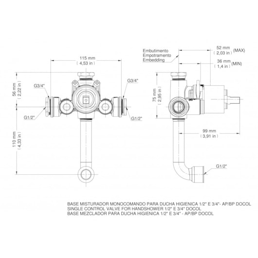 Base Misturador Monocomando Para Ducha Higiênica Alta E Baixa Pressão 1/2 Docol - Imagem principal - 9b184bae-943f-43ba-b920-c4e910f264cb