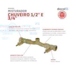 Base Misturador Para Chuveiro Ou Ducha Higiênica Roscável De Acionamento 1/2 Volta 3/4 DocolBase Docol