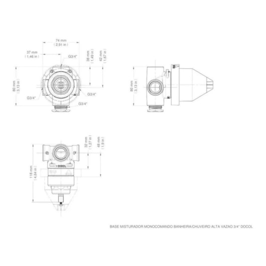 Base Monocomando Para Banheira Ou Chuveiro Alta Vazão 3/4 Baixa Pressão Docol - Imagem principal - 75e29bf8-3463-4c1f-9526-b03ca126556b