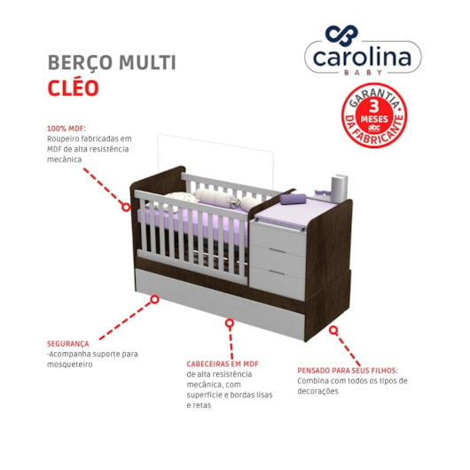 Berço Multifuncional Cléo Branco/amadeirado Carolina Baby - Imagem principal - 8c707c16-5cda-45b2-bfbd-341c0113fd92