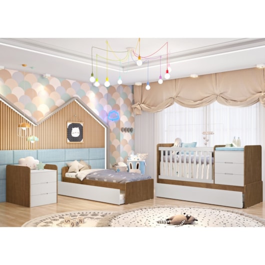 Berço Multifuncional Cléo Branco/amadeirado Carolina Baby - Imagem principal - 5d2823f5-c6ab-4b6d-a41b-85771d078283