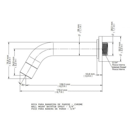 Bica Para Banheira De Parede Cromada Docol
