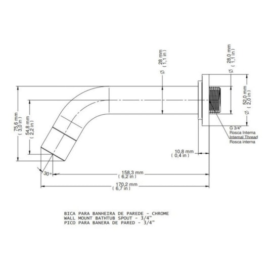 Bica Para Banheira De Parede Cromada Docol - Imagem principal - d78bda98-db1d-4fe9-bd57-0d72e80a4189