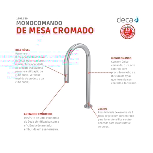 Bica Para Monocomando De Cozinha De Mesa You Curva Cromado Deca - Imagem principal - 0756a6fe-e33f-4b7c-a2ee-53a8d8fba61e