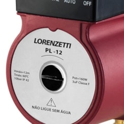 Bomba Pressurizador Água Fluxostato PL12 160W 12mca 1800L/h 220v Lorenzetti