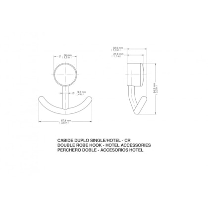 Cabide Duplo Para Banheiro Hotel Cromada Docol