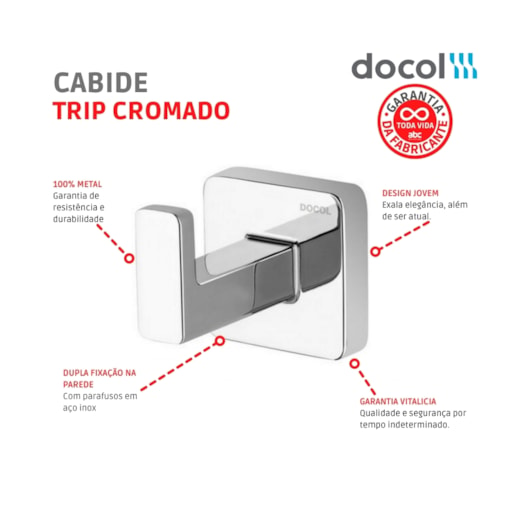 Cabide Para Banheiro Trip Cromado Docol - Imagem principal - 54e6d1d7-2355-4f39-8388-91b9d49a0d6b