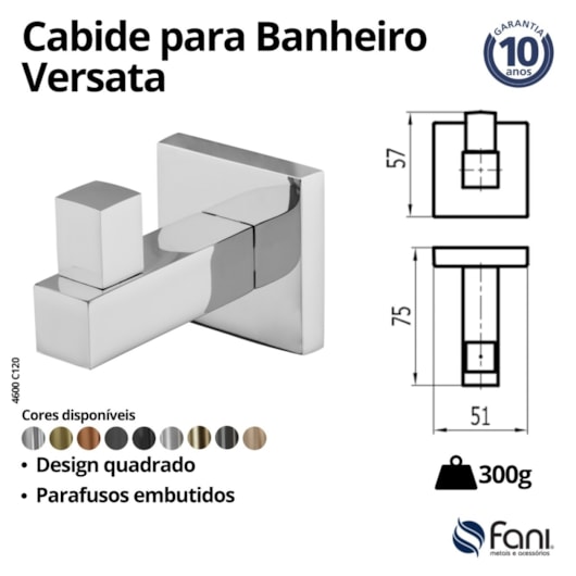 Cabide Para Banheiro Versata 120 Cromado Fani  - Imagem principal - 2980f95f-4da5-4eba-b76e-7e67993f5f24