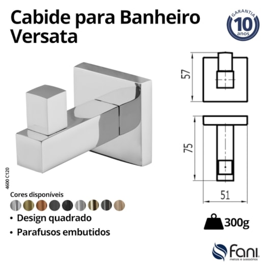 Cabide Para Banheiro Versata 120 Cromado Fani - Imagem principal - 7feebad8-db97-4ee0-8a3f-743829043d2f