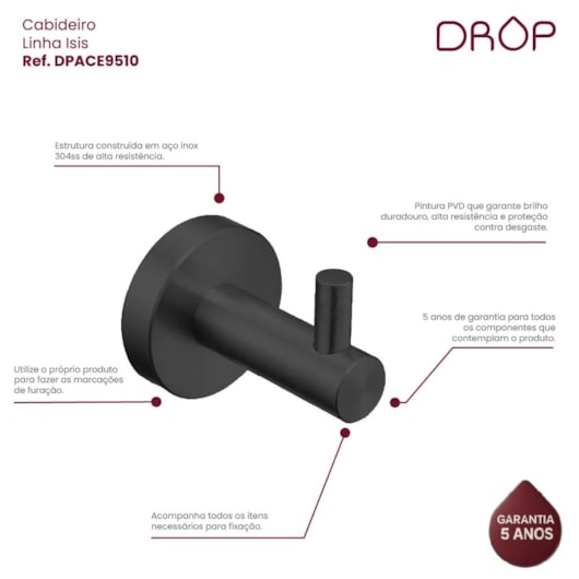 Cabideiro Simples Black Matte Drop - Imagem principal - c08181a6-765b-4c37-8dcd-3e081091ecca