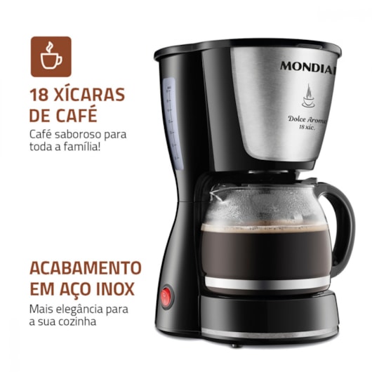 Cafeteira Elétrica C3018 Dolce Arome Preto E Inox Mondial 127V 550W - Imagem principal - b4fd420b-0a42-40df-bd40-2d76f9949c59