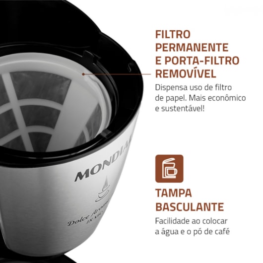 Cafeteira Elétrica C3018 Dolce Arome Preto E Inox Mondial 127V 550W - Imagem principal - ed273529-34c4-450a-9922-f4d2b6ed5705