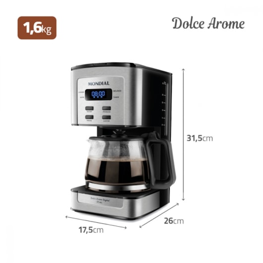 Cafeteira Elétrica C4 Digital Dolce Aroma Preto E Inox Mondial 127V 800W - Imagem principal - b04d882a-1424-44ad-ad43-13b7f89de02c