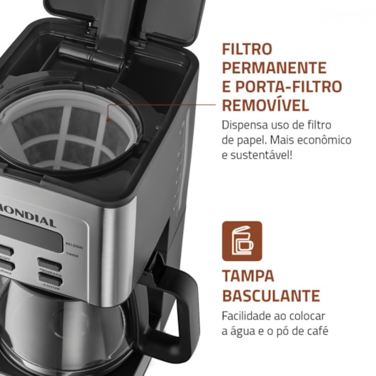 Cafeteira Elétrica C4 Digital Dolce Aroma Preto E Inox Mondial 127V 800W - Imagem principal - e7fb8416-b749-4954-a498-78901337737a