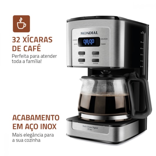 Cafeteira Elétrica C4 Digital Dolce Aroma Preto E Inox Mondial 127V 800W - Imagem principal - f820e1ea-93c4-4455-b9af-3c9007cf6a8c