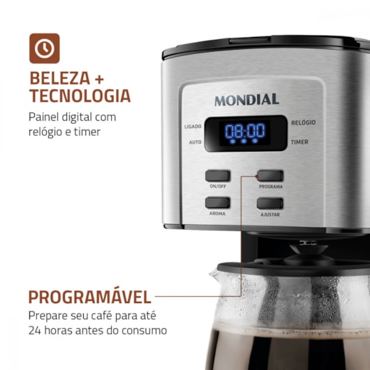 Cafeteira Elétrica C4 Digital Dolce Aroma Preto E Inox Mondial 127V 800W - Imagem principal - b0060c13-f99b-49b1-9f73-a2f88b3fb1a7