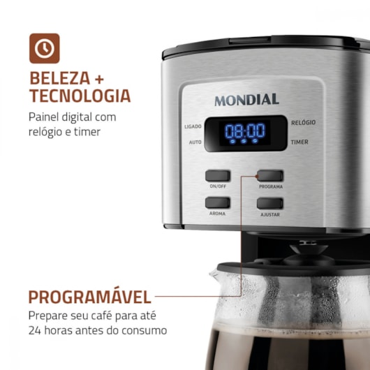 Cafeteira Elétrica C4 Digital Dolce Aroma Preto E Inox Mondial 127V 800W - Imagem principal - 16de4963-da89-4d12-941c-015e1ec1c13d