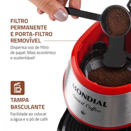 Cafeteira Elétrica C422 Smart Coffe Vermelho E Inox Mondial 127V 500W - Imagem principal - 672ed567-d8fc-4347-be2e-397f92d0b23a