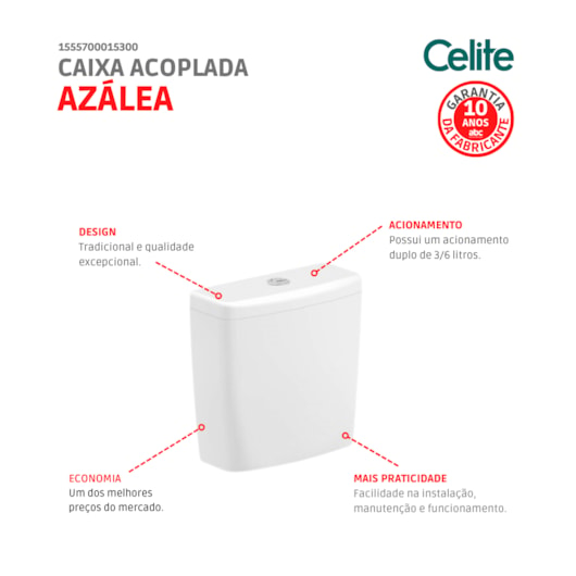 Caixa Acoplada Para Vaso Sanitário Azálea/Acesso/Eco/Saveiro 3/6 Litros Branco Celite - Imagem principal - c0fd3302-219f-40bd-8710-d9c1723624f2