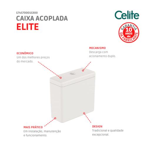 Caixa Acoplada Para Vaso Sanitário Elite 3/6 Litros Branco Celite - Imagem principal - 45d6d7f3-e2ce-46f3-bf4e-a908ef8fc810