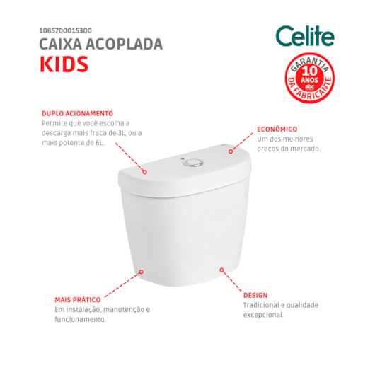 Caixa Acoplada Para Vaso Sanitário Infantil 3/6 Litros Branco Celite - Imagem principal - b4efe2b9-5f10-48b8-bd91-54a08c60f681