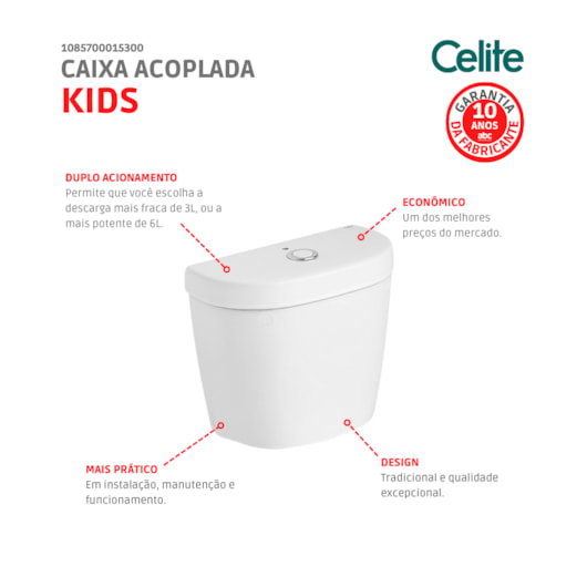 Caixa Acoplada Para Vaso Sanitário Infantil 3/6 Litros Branco Celite - Imagem principal - 0a88dd40-44bd-4abb-b7cc-428e05905727