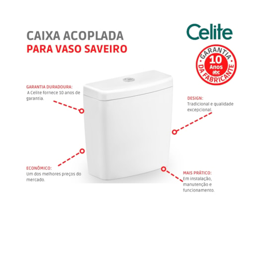 Caixa Acoplada Para Vaso Sanitário Saveiro 6 Litros Branco Celite - Imagem principal - 6eda8c52-913f-4780-8a59-6cd484188f64