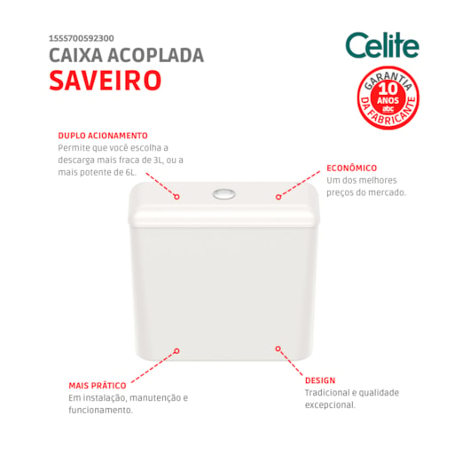 Caixa Acoplada Para Vaso Sanitário Saveiro 6 Litros Pergamon Celite - Imagem principal - 0dd6392a-8b0c-4990-be62-dd8fe00c886c