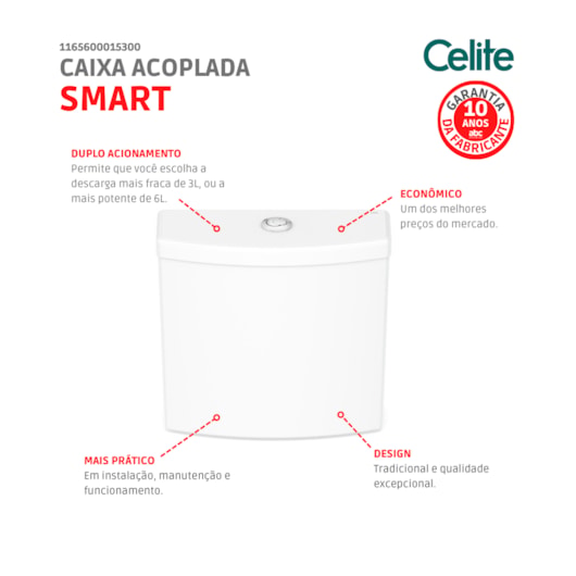 Caixa Acoplada Para Vaso Sanitário Smart 3/6 Litros Branco Celite - Imagem principal - ba1b5198-a71c-471c-a653-9cb29a628731