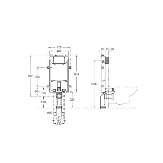 Caixa Embutida 80mm Para Vaso Sanitário Suspenso Alvenaria Roca - Imagem principal - 8dcba2ed-c5d9-410f-ab17-42afc2b8df39